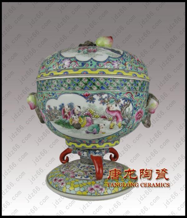 供應(yīng)手繪粉彩陶瓷香爐，手繪粉彩工藝品，景德鎮(zhèn)粉彩瓷器