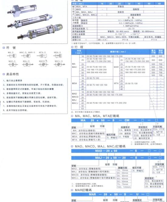 供应亚德客MA系列迷你气缸