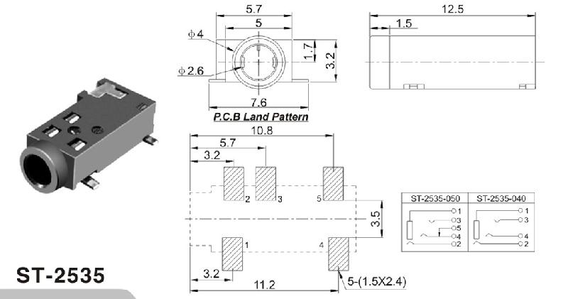 供應(yīng)ST-2535Φ2.5，平貼，五只腳