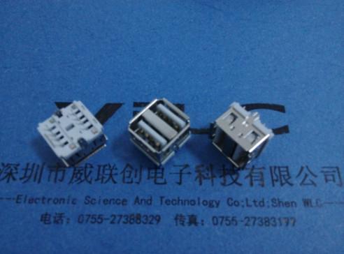 供應(yīng)180度短體10.0雙層USB+兩腳魚叉直立式DIP插板+有卷邊