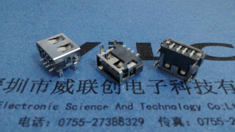 供應(yīng)2.0短USB四腳插板式DIP+針SMT180度貼片 6.3高