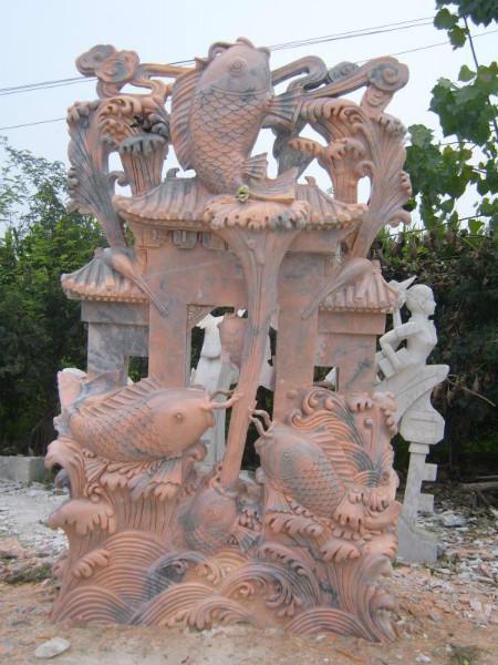 供應石雕鯉魚跳龍門鯉魚化龍戲蓮*鱷魚鯉魚戲蓮*海豚貝海洋生物