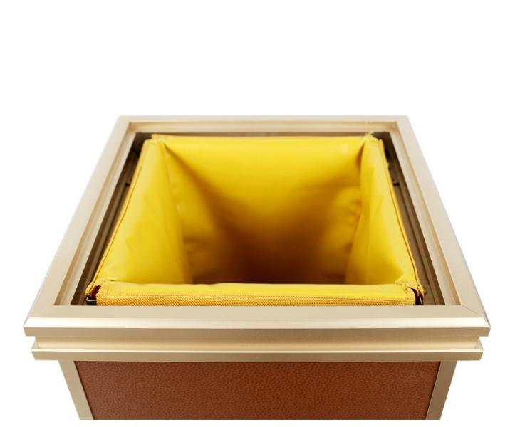供應(yīng)金柯室內(nèi)皮革果皮箱zd-0034 室內(nèi)*logo燙金垃圾箱 可阻燃果皮桶