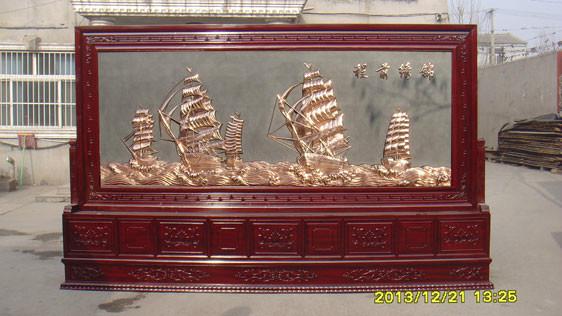 供應(yīng)長(zhǎng)城紅木柜屏3.8米迎客松屏風(fēng)